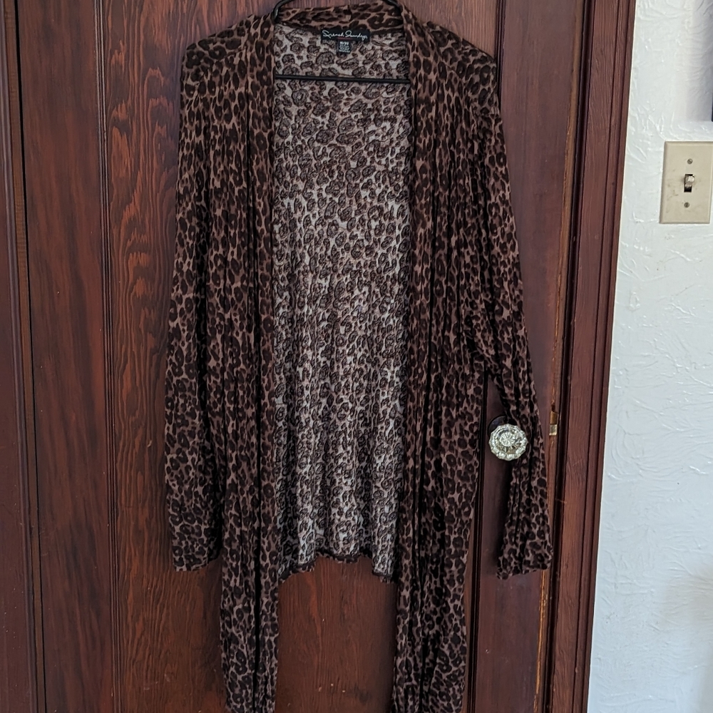 French Laundry Woman Cheetah Animal Print Long Sleeve Open Front Cardigan 18/20
